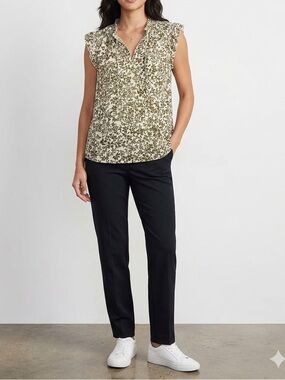 C. Wonder Black and White Floral Ruffle-Neck Blouse